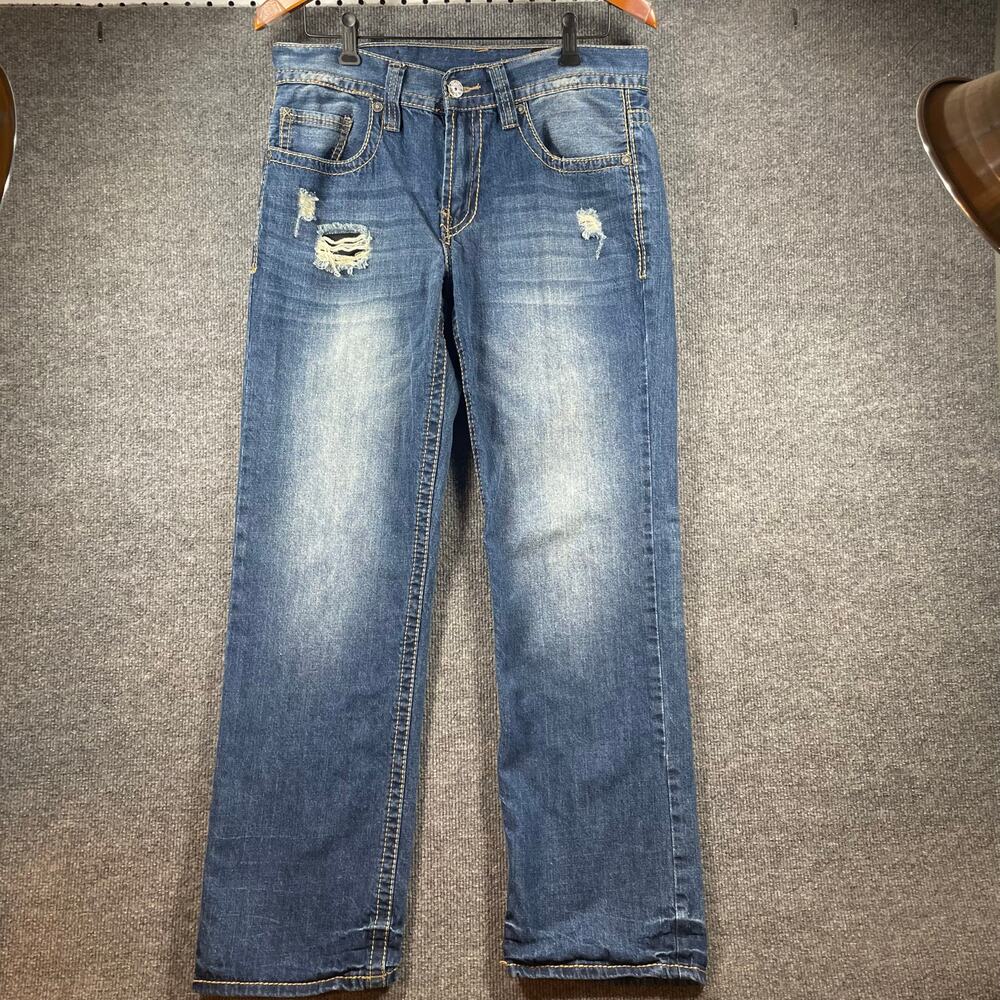T.K. Axel Relaxed Straight Jeans Men's 32X32 Actual (33X31) Blue Distressed